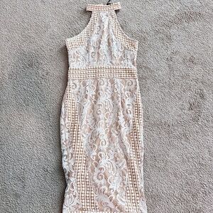 PrettyLittleThing Lace Backless Dress - Cream and White